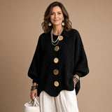 Isadora | Cardigan Oversize com Colarinho e Grandes Botões Metálicos