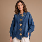 Isadora | Cardigan Oversize com Colarinho e Grandes Botões Metálicos