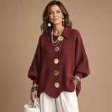 Isadora | Cardigan Oversize com Colarinho e Grandes Botões Metálicos