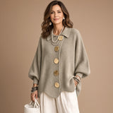 Isadora | Cardigan Oversize com Colarinho e Grandes Botões Metálicos