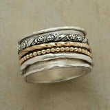 Anel Vintage com Contas Prateadas e Douradas