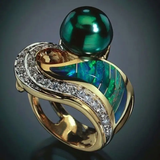 Anel Vintage com Pérola Verde e Zircónia
