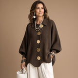 Isadora | Cardigan Oversize com Colarinho e Grandes Botões Metálicos