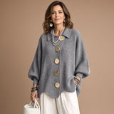 Isadora | Cardigan Oversize com Colarinho e Grandes Botões Metálicos